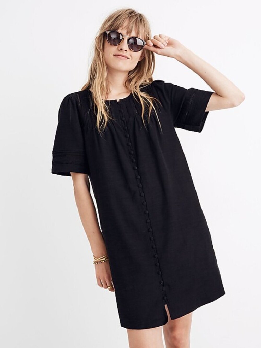 Madewell Button-Front Short-Sleeved Mini Dress - Black, Size S